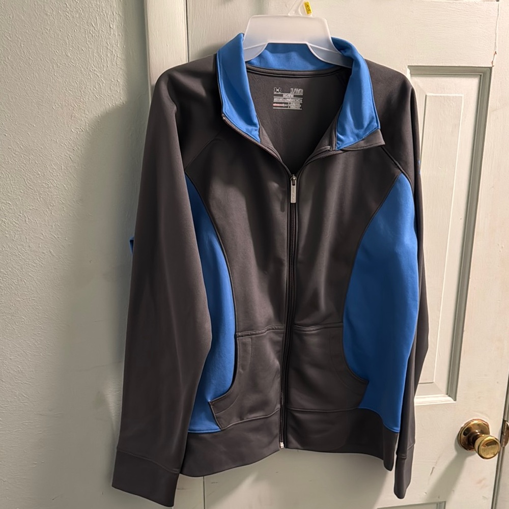 Gray and Blue Zip-Up Jacket